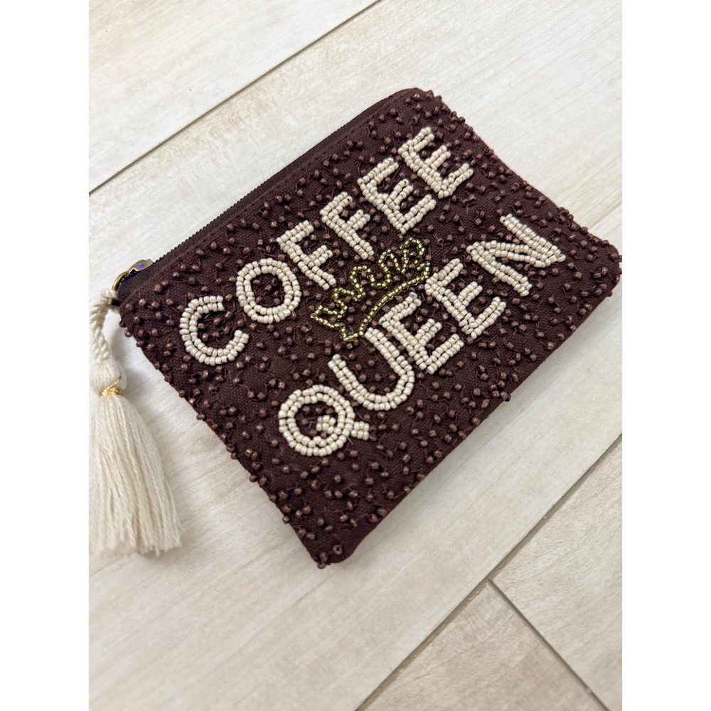 America and Beyond "Coffee Queen" Beaded Coin Purse With Tassel Brown